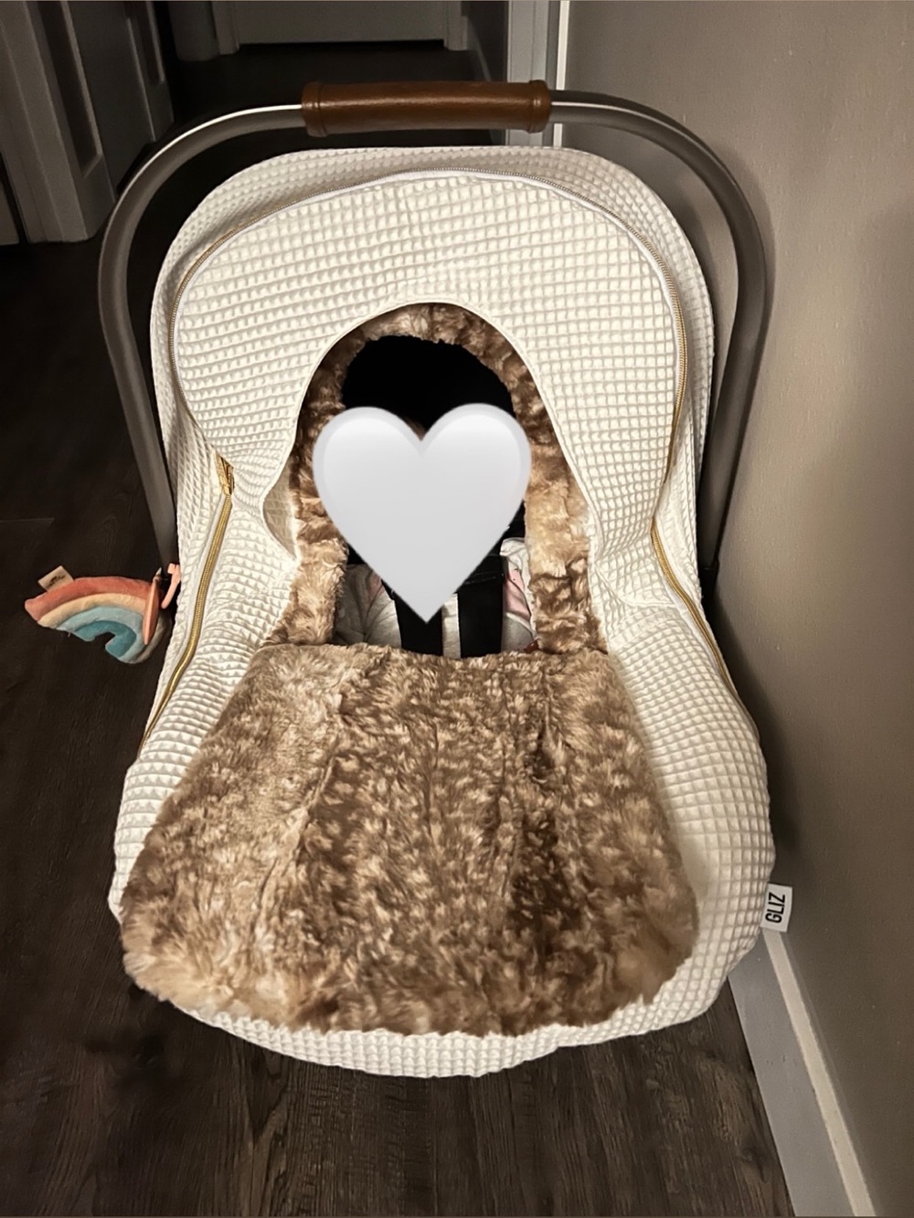 Gliz Faux Fur Infant Car Seat Cover - Brown/Cream
